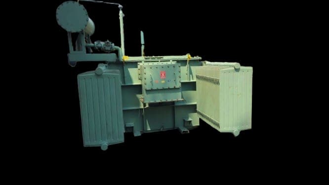 Oil-immersed transformer with tap changer, marshalling box and cooling radiators, manufactured by Tula Trans Electricals